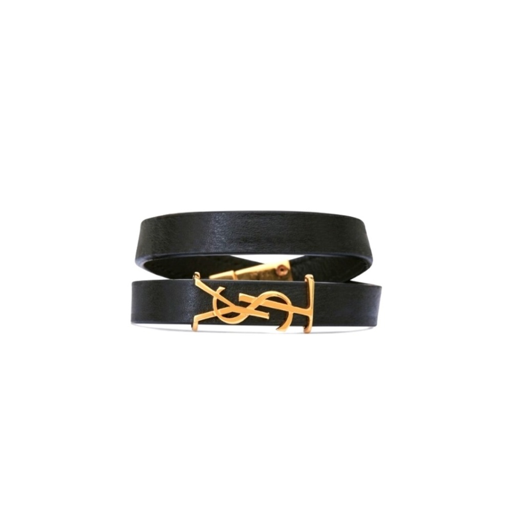 NIB Saint Laurent Opyum Double Wrap Leather Bracelet - Black and Gold